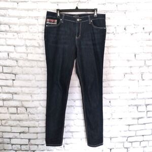 Baccini Jeans Womens 10 Blue Embellished Pockets Mid Rise Dark Skinny Stretch